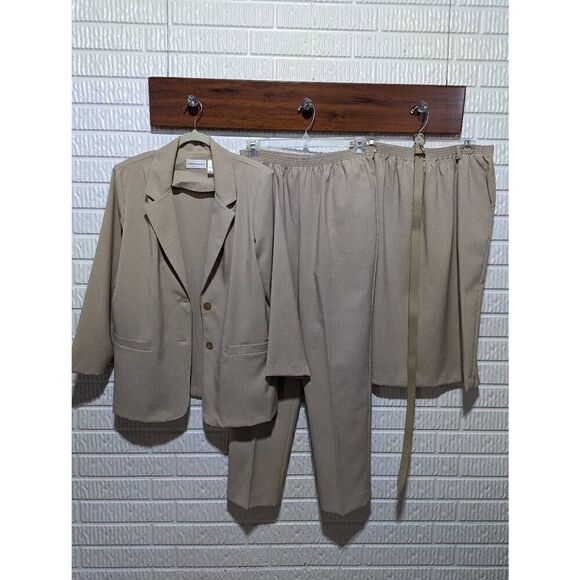 Alfred Dunner Women's Tan 3 Pc Polyester Belted Skirt And Pant Suit Size 14 - Picture 2 of 9